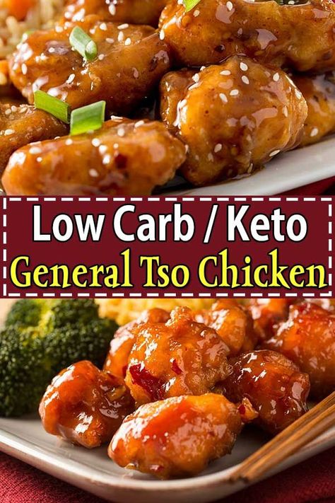 Keto General Tso Chicken - This low carb general tso chicken is a classic Chinese takeout dish that is way better than any restaurant for a perfect weeknight dinner, made with tender chicken and a spicy-sweet sauce served over steamed broccoli or cauliflower rice. #generaltsochickenlowcarb #generaltsochickenketo #bestgeneraltsochicken #generaltsochickenmealprep #stirfrygeneraltsochicken #healthygeneraltsochicken How do you eat a keto diet? How do you maximize weight loss, increased energy, appet Keto General Tso Chicken, Keto Chinese, Tso Chicken, Low Carb Low Fat Recipes, General Tso Chicken, General Tso, Low Carb Chicken Recipes, Chinese Takeout, Keto Dinners