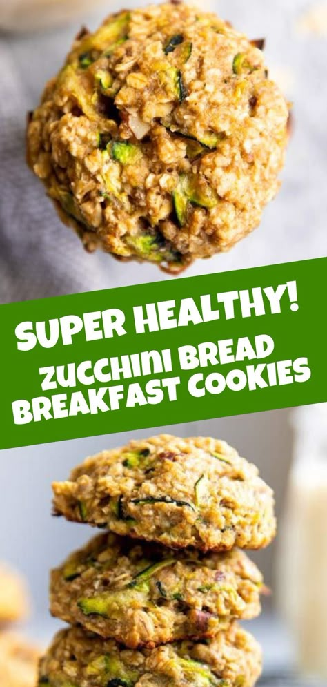 Zucchini Recipes Dessert, Quick And Healthy Breakfast, Zucchini Bread Healthy, Menu Sarapan Sehat, Zucchini Recipes Healthy, Healthy Breakfast On The Go, Breakfast Cookie Recipe, Bread Breakfast, Healthy Zucchini