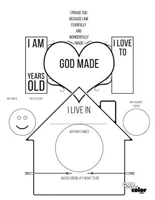 All About Me! God Made Me printable. This worksheet lets the child fill in the blanks to tell about themselves and learn that God made them. www.GodMadeColor.com Life Worksheets, Sunday School Worksheets, All About Me Printable, Elementary Worksheets, Christian Preschool, Bible Worksheets, Bible Activities For Kids, Sunday School Kids, Preschool Bible