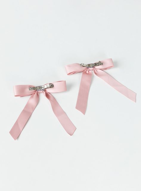 Bow Accessories Hair, Pink Flower Accessories, Light Pink Accessories, Hair Bows Aesthetic, Coquette Hair Clips, Light Pink Hair Accessories, Pink Hair Bows Ribbons, Cute White Hair Accessories With Pink Bow, Coquette Accessories