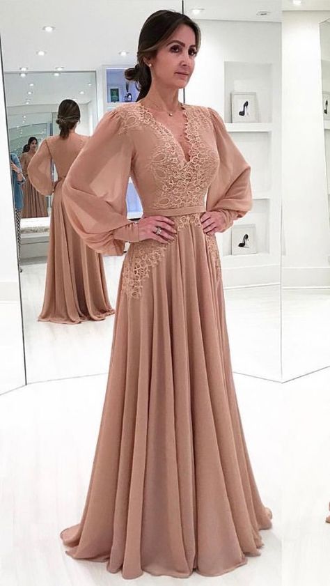 Applique Prom Dress, Prom Dress A Line, Baju Kahwin, Prom Dress Lace, A Line Prom Dress, Long Sleeve Prom, Vintage Prom, Elegant Prom Dresses, Pink Chiffon