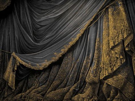 French painted Theatrical backdrop drapery.  Lush! Paper Curtain, Theatre Curtains, Paper Theatre, Stage Curtains, Vintage Theatre, Toy Theatre, A Night At The Opera, Curtain Backdrops, Theatre Stage