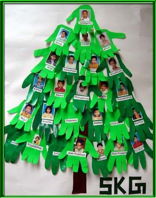 Christmas door Handprint Tree, Photo Christmas Tree, Cute Christmas Decorations, Christmas Trees For Kids, Christmas Bulletin, Christmas School, Preschool Christmas, Christmas Classroom, Noel Christmas