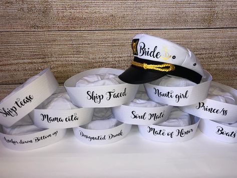 Nauti Bride Bachelorette, Bride Captain Hat, Bachelorette Cruise Themes, Lakeside Bachelorette, Sailor Bachelorette Party, Nautical Theme Bachelorette Party, Boat Party Theme, Cruise Bachelorette, Cruise Bachelorette Party