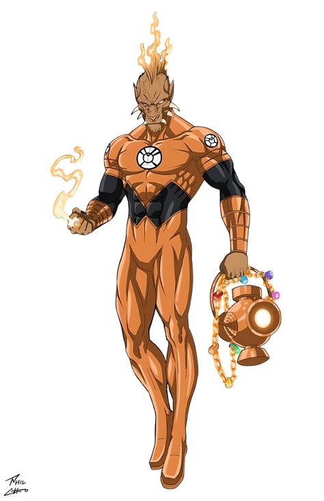 Orange Lantern Dc, Lantern Character Design, Larfleeze Dc, Green Lantern Characters, Orange Lantern, Earth 27, Orange Lanterns, Phil Cho, Apocalypse Character