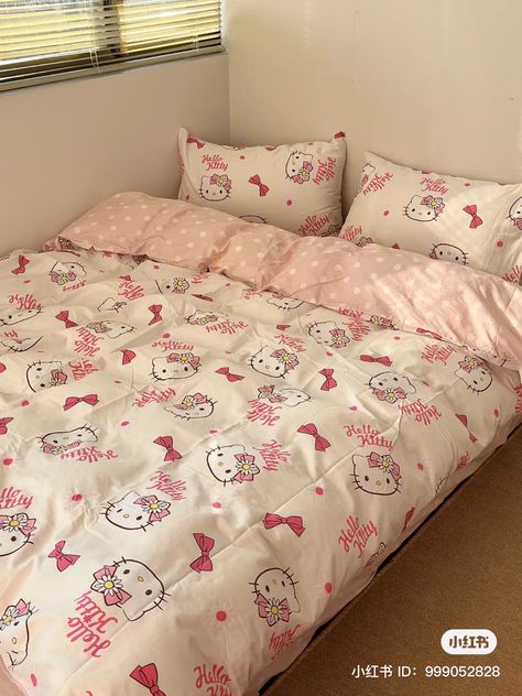 Hello Kitty Bed, Hello Kitty Rooms, Hello Kitty Aesthetic, Cute Blankets, Pretty Room, Room Tour, Cute Simple Outfits, Dream House Decor, Blanket Set