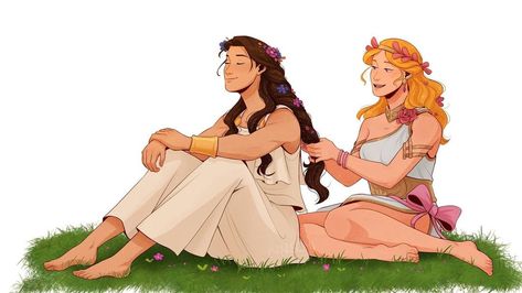 Kinschi on Instagram: “Headcanon that Athena quite enjoys it when Aprhodite braids her hair 🌺 #athena #aphrodite #greekgods #greekmythology #greekgoddess…” Athena And Aphrodite, Greek Goddesses, Jem And The Holograms, Greek Mythology Art, Mythology Art, Greek Goddess, Marvel Dc Comics, Greek Gods, Roman Empire