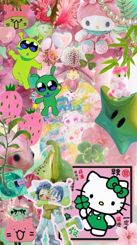 I have school tomorrow D: #cluttered #collage #cluttered#wallpaper #pink #green #nostalgic #kawaii Cluttered Wallpaper, Clutter Aesthetic, School Tomorrow, Wallpaper Pink, Art Crafts, Wallpaper Iphone, Iphone Wallpaper, Doodles, Collage