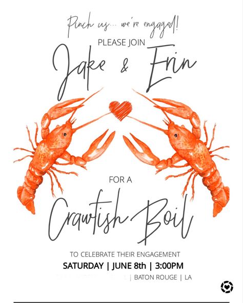 Lake Theme Wedding, Crawfish Party, Crawfish Boil Party, Engagement Party Themes, Seafood Party, Couple Wedding Shower, Crawfish Boil, Happy Wife Happy Life, Foil Wedding Invitations