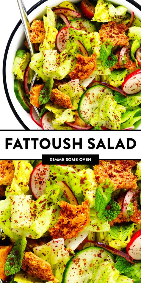 Fattoush Salad Recipe, Fattoush Salad, Vegetarian Salad Recipes, Gimme Some Oven, Vegetarian Salads, Hearty Salads, Salad Recipes For Dinner, Pita Chips, Lebanese Recipes