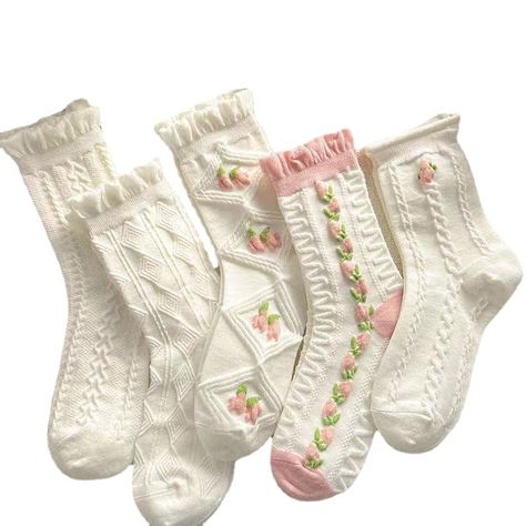 Flower Socks, Floral Socks, 일본 패션, Ruffled Socks, Lace Socks, White Socks, Cute Socks, Patterned Socks, Calf Socks