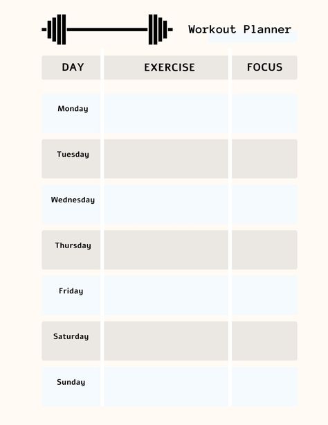 Minimalist workout planner, Weekly workout planner, Digital workout planner, Digital gym planner Workout Plans Template, Work Out Plan Template, Workout Plan Layout, Gym Calendar Workout Schedule, Gym Planner Template, Workout Weekly Schedule, Gym Weekly Workout Plan, Fitness Checklist, Weekly Exercise Plan