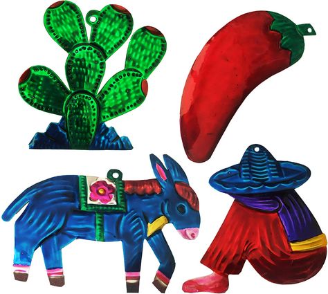 Southwest Christmas Decor, Mexican Christmas Ornaments, Chili Peppers Decor, Christmas Fiesta, Cactus Christmas, Tin Ornaments, Old World Christmas Ornaments, Mexican Party Theme, Southwestern Decor