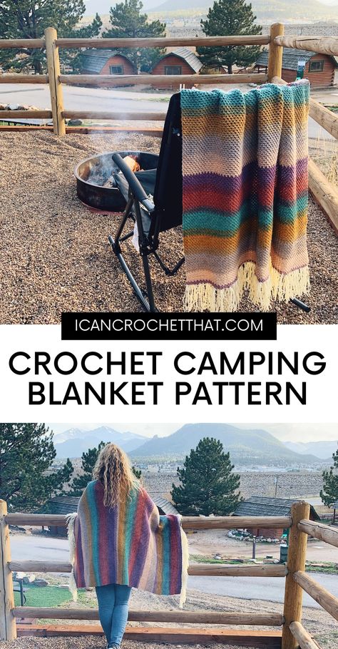 Crochet Fireside Blanket, Colorado Crochet Blanket, Crochet Camp Blanket, Pendleton Blanket Crochet Pattern, Campfire Blanket Pattern, Crochet Camping Blanket Free Pattern, Crochet Outdoor Blanket, Camping Blanket Diy, Fireside Crochet Blanket