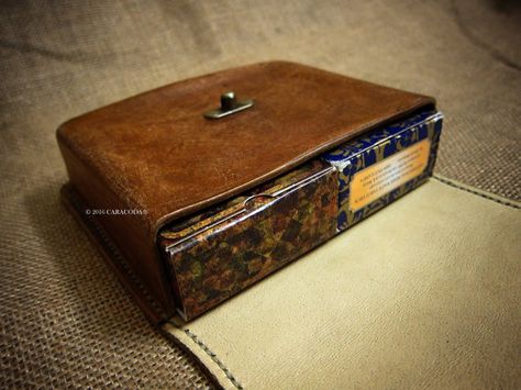 Tarot cards leather bag leather case holder by TarotLeatherBags Playing Card Case, Box Crafts, Leather Cardholder, Craps, Double Deck, Leather Box, Brown Vintage, Antique Lighting, Wood Box