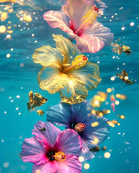 Dreamy 🌺🌺🌺 . . #hibiscus #flowers #underwater #dreamy #aestehetic #fantasy #aiart #pink #sea #fish Pic Of Flowers, Punk Flower, Hawaiian Flower Wallpaper Iphone, Fish In The Sea, Flowers Hibiscus, Dreamy Flowers, Hawaiian Flowers Wallpaper, Fantasy Flowers, Hibiscus Flower