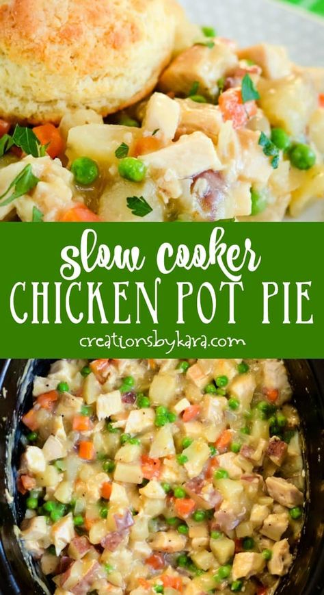 Chicken Recipes Pot Pie, Gluten Free Chicken Pot Pie, Slow Cooker Chicken Pot Pie, Crockpot Chicken Pot Pie, Chicken Pot Pie Filling, Slow Cooker Creamy Chicken, Easy Dinner Recipes Crockpot, Flaky Biscuits, Crock Pot Chicken