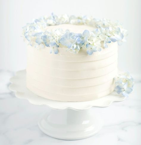 Blue And White Wedding Cake 1 Tier, Light Blue Minimalist Cake, Blue And White Bridal Shower Cake, White Cake With Blue Flowers, Cake With Blue Flowers, White Cake Blue Flowers, Light Blue Vintage Cake, Simple White Cake, Vintage Sheets