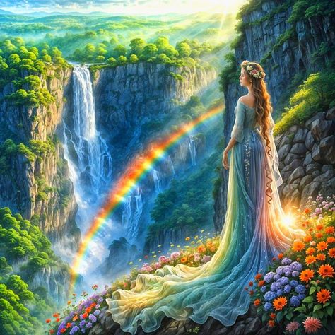 Iris the Rainbow Goddess and Messenger of the Gods - AI Generated Artwork Iris The Goddess Of Rainbow, Greek Outfit, Rainbow Goddess, Iris Goddess, Art Generator, Free Fun, Greek Goddess, Greek Mythology, The Rainbow