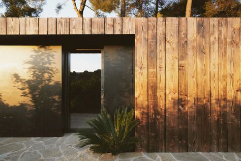 Daab Design clads Pine Nut Cabane with scorched pine wood Basement Flat, Plywood Interior, Pine Nut, Tiny Cabin, Wood Siding, Garden Studio, Minimalist Architecture, Black Doors, Polished Concrete