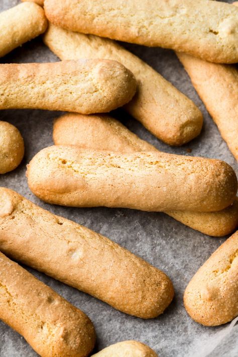 Savoiardi Biscuits (Homemade Lady Fingers)  - Baran Bakery Types Of Sponge Cake, Lady Fingers Recipe, Biscuits Homemade, Meringue Cookie, Food Tiktok, Charlotte Cake, Baked Desserts, Italian Meringue, Bake Goods