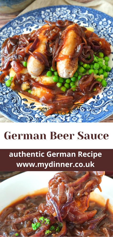 German Beer Sauce Sauce For Brats, Beer Gravy, Best Sauces, Beer Sauce, Sausage And Mash, German Cooking, Caramelised Onions, Good Gravy, Dark Beer