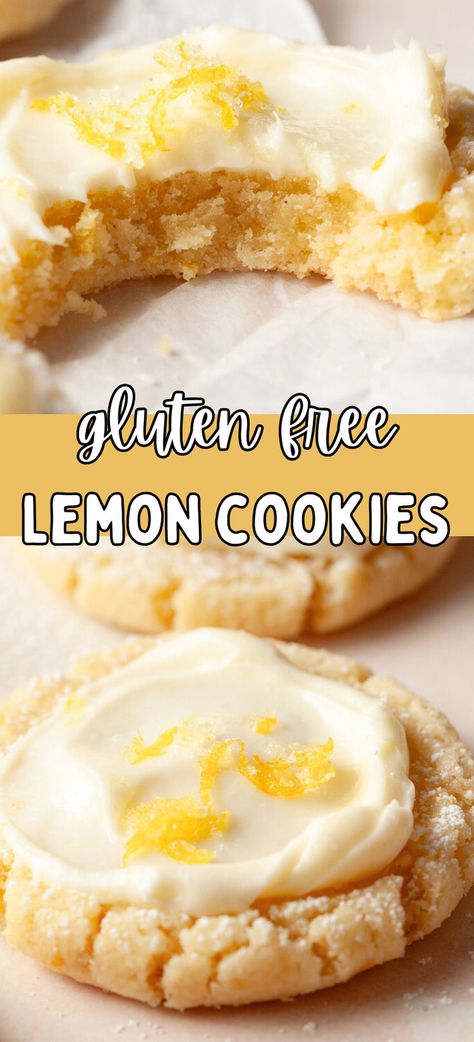 Simple Gluten-Free Lemon Cookies topped with a luscious lemon cream cheese frosting. Definitely, a must-make recipe if you love lemons. Lemon Cookies With Frosting, Lemon Cookies Gluten Free, Gluten Free Cream Cheese Cookies, Gluten Free Lemon Curd Cookies, Gluten Free Lemon Desserts, Gluten Free Lemon Cookies, Lemon Cookies Easy, Gluten Free Lemon Bars, Gf Sweets