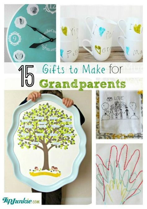 hese home made gifts are perfect for grandma and grandpa and include pictured tutorials for a family tree, photo coasters, photo ornament, tea towel art, snow globe, mugs and handprint art! Grandparents Diy, Tea Towel Art, Gift Ideas To Make, Towel Art, Grandpa Christmas, Gifts To Make, Photo Coasters, Tree Photo, Diy Valentines Crafts