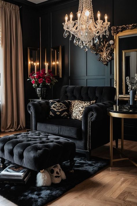 Gothic Living Room Ideas, Goth Living Room, Gothic Living Room, Modern Luxury Living Room, Purple Living Room, Fall Furniture, Dark Living Rooms, Popular Interior Design, Gothic Furniture