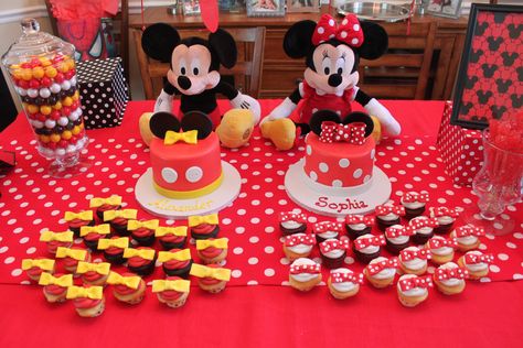 Mickey and Minnie First Birthday Cakes by Sweet Tweets Cakery. Mickey And Minnie Mouse Birthday Decorations, Mickey Minnie Birthday Party Twins, Mickey And Minnie Twin First Birthday Party, Mickey Minnie Twin Birthday Party, Mickey And Minnie Party Decorations, Twin Mickey And Minnie Birthday Cake, Twins Mickey And Minnie 1st Birthday, Mickey And Minnie 1st Birthday Party, Mickey And Minnie Birthday Party Twins