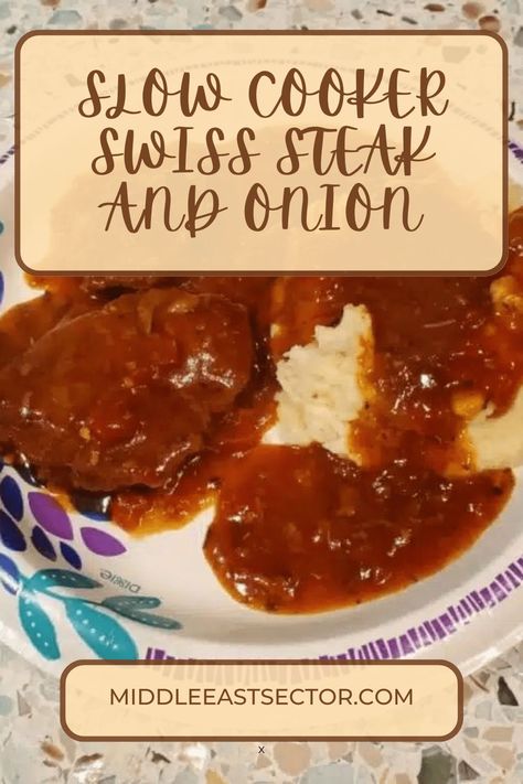 Crockpot Swiss steak is one of those rich, hearty, meaty dinner recipes that has stood the test of time!Tender beef steaks are cooked in a rich tomato brown gravy with veggies. This recipe is perfect over mashed potatoes or egg noodles! Swissed’ means to roll or pound the meat, tenderizing it so it cooks up Old Fashioned Swiss Steak Recipe, Swiss Steaks, Crockpot Swiss Steak Recipes, Crockpot Swiss Steak, Swiss Steak Crockpot, Slow Cooker Swiss Steak, Crockpot Steak Recipes, Swiss Steak Recipes, Beef Entrees