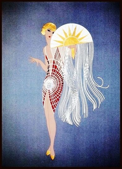 Art Deco Fashion 1920s, Erte Art Deco, Klimt Lady With Fan, Erte Art, Collage Landscape, Deco Poster, Ap Studio Art, Art Deco 1920s, Art Deco Illustration