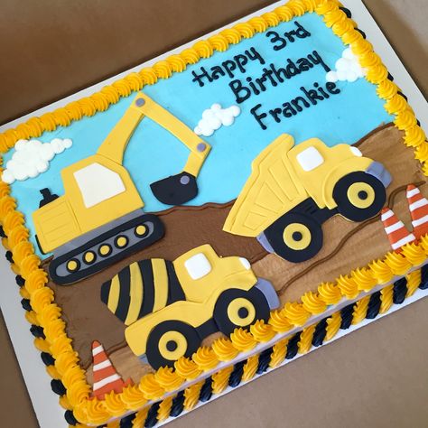 Construction themed cake #cakedesigns #constructioncakes #sheetcakesdonthavetobeboring #sheetcakes #construction #constuctioncake Construction Theme Bday Cake, 2nd Birthday Construction Theme Cake, Construction Zone Birthday Cake, Construction Party Sheet Cake, Sheet Cake Construction Theme, Construction Birthday Cake Sheet, Construction 3rd Birthday Cake, 3rd Birthday Construction Theme Cake, Round Construction Birthday Cake