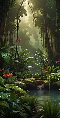 Amazon River Illustration, Haiwan Liar, Beautiful Scenery Paintings, Jungle Pictures, Jungle Illustration, Scene Background, Jungle Art, Front Yard Garden Design, Hawaiian Art