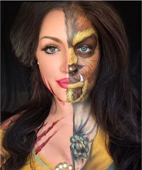 Halloween makeup | halloween makeup ideas | halloween 2018 | creative halloween makeup| hallowren 2018 | makeup ideas for halloween| good halloween makeup| half bell and half beast makeup | beauty and the beast halloween makeup| Belle Makeup, Fantasy Make-up, Halloween Make-up Looks, Special Fx Makeup, Disney Makeup, Theatrical Makeup, Effects Makeup, Character Makeup, Halloween Makeup Ideas