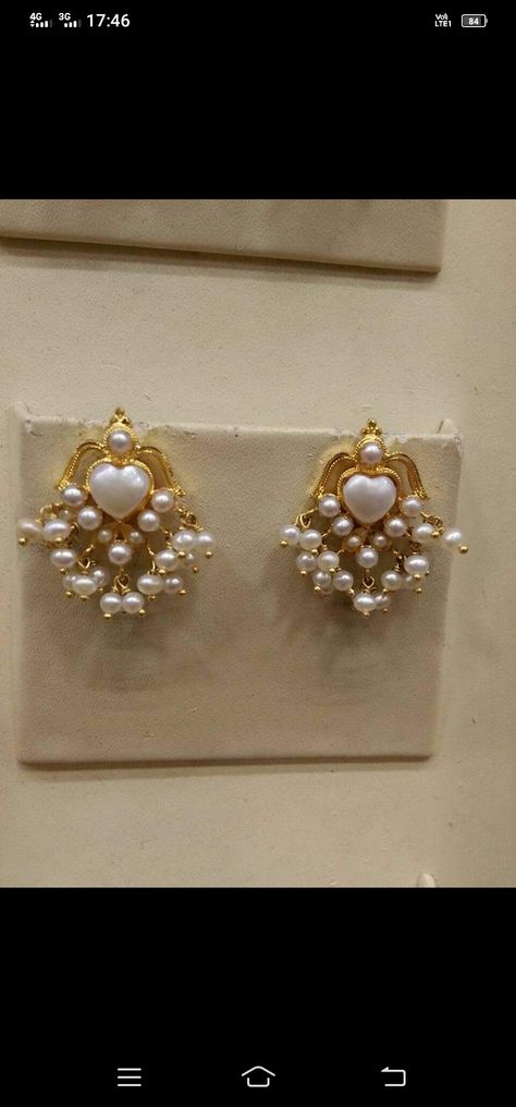 Pearl Earrings Designs Indian, Pearl Earrings Indian Gold Jewelry, Pearl Studs Earrings Gold Indian, Pearl Earrings Gold Indian, Gold Pearl Earrings Studs, Nallapusalu Earrings Gold, Gold Pearl Earrings Designs, Pearl Jewelry Design Simple, Pearl Jhumkas Gold