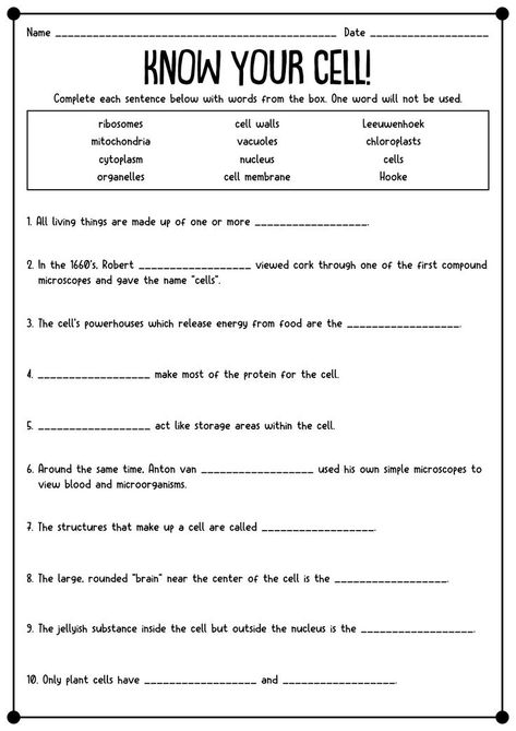 Explore the wonders of cells with our engaging science worksheets. Unleash your curiosity now! #ScienceWorksheets #AllCells #STEMLearning #scienceworksheetsall Science 6th Grade Worksheets, Homeschool Science Worksheets, 1st Grade Science Worksheets Free Printable, Middle School Science Worksheets, 8th Grade Social Studies Worksheets, Homeschooling 7th Grade, 6 Grade Science, Science Worksheets For 4th Grade, 7th Grade Worksheets Free Printable