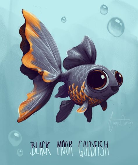 Anna Owen: #IfIWereAFish I think I'd be a Black moor goldfish. Here's a sketch for @Sketch_Dailies ! Black Moor Goldfish, Creatures Illustration, Goldfish Tattoo, Goldfish Art, Cute Animal Illustration, Illustration Ideas, Fish Drawings, Cute Animal Drawings, Fish Art