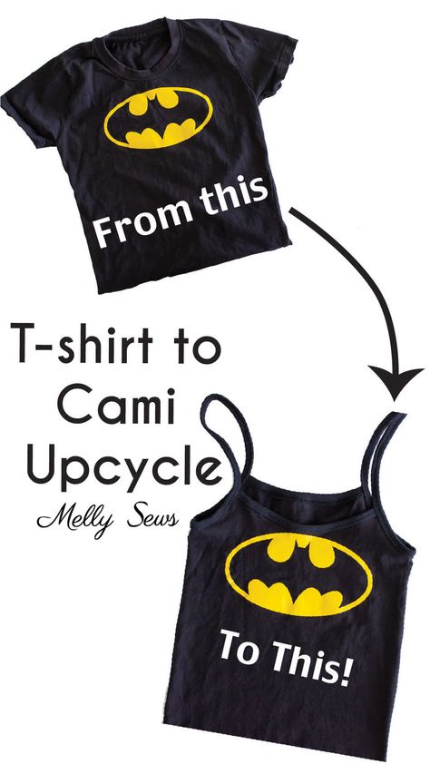 DIY Tee to Cami upcycle, a t-shirt thrift flip sewing project Tank Upcycle, T Shirt Thrift Flip, Thrift Flip Clothes Diy, Shirt Thrift, Thrift Flip Clothes, Camisole Pattern, Tank Tops Diy, Melly Sews, T Shirt Hacks