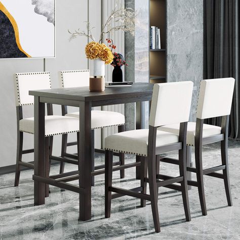 PRICES MAY VARY. 5 Piece Dining Set:5-Piece dining set comes complete with an elegant, rectangular table and 4 high-quality dining chairs. Add some simple and contemporary elegance to your home with this faux marble top table. 5 Piece Dining Table Set Dimensions:Table: 45.3“L x 29.5”W x 30”H, 56 LBS Chair: 16.7“L x 23.2”W x 38.8”H, 50 LBS.Assembly Instruction included. Very easy to assemble. Enjoy table set with Family: Table and chairs dining set are ideal for dinette, kitchen, and dining areas Wooden Counter, Black Dining Room, Counter Height Dining Table, Dining Room Table Set, Height Table, Counter Height Table, 5 Piece Dining Set, Kitchen Table Settings, Counter Height Dining Sets