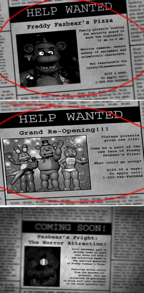 Fnaf Help Wanted, Newspaper Report, Fnaf 1, Help Wanted, Newspaper, Collage, Pins, Quick Saves