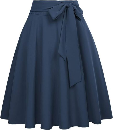 Amazon.com: Women's Flared A-Line Skirt Retro Vintage Solid Tie Bow-Knot Decorated Black-1 Size L BP561-1 : Clothing, Shoes & Jewelry Business Casual Skirt, Classic Skirts, Midi Flare Skirt, Chic Skirts, Retro Mode, Cute Skirts, Casual Skirt, Mode Vintage, Circle Skirt