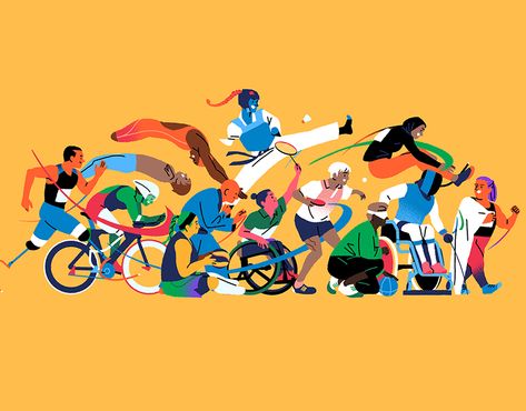 Paralympic Games Tokyo 2021I had the great honor to work on an illustration for the Paralympics Tokyo 2020/21. Thank you Adobe for the amazing opportunity!After all my research on the athletes and the various disciplines, I got really invested in the … Sports Illustrations Art, Olympics Graphics, Sports Illustrations Design, Black Paper Background, Olympic Games Sports, 달력 디자인, Paralympic Games, Sport Illustration, Sports Graphics