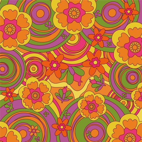 60s Aesthetic Art, 60s Flower Pattern, Groovy Background, Yellow Submarine Art, 70s Flowers, Retro Painting, Hippie Aesthetic, Flowers Images, Procreate Ipad Art