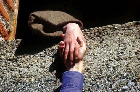 Two People, Holding Hands, Building, Wall