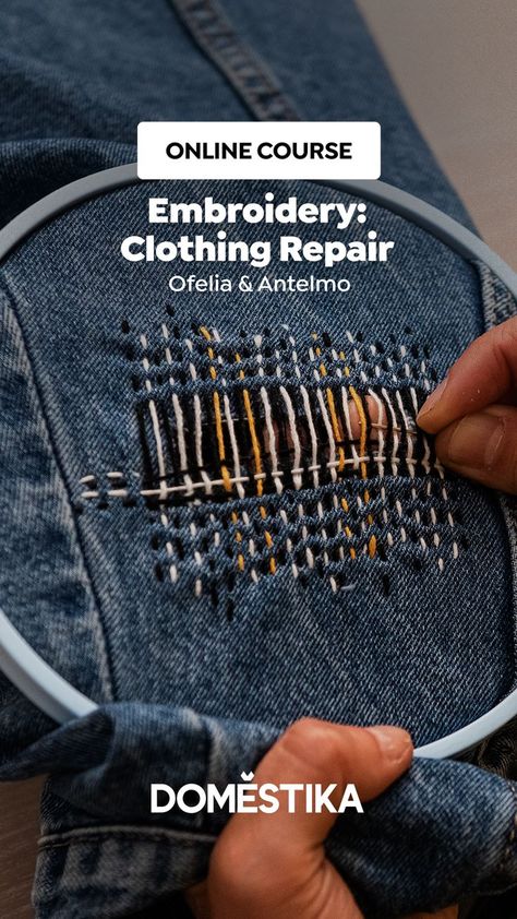 Clothing Repair, Embroidery Clothing, Mending Clothes, Sashiko Embroidery, Visible Mending, Repair Clothes, Creation Couture, Hand Embroidery Art, Embroidery Tutorials