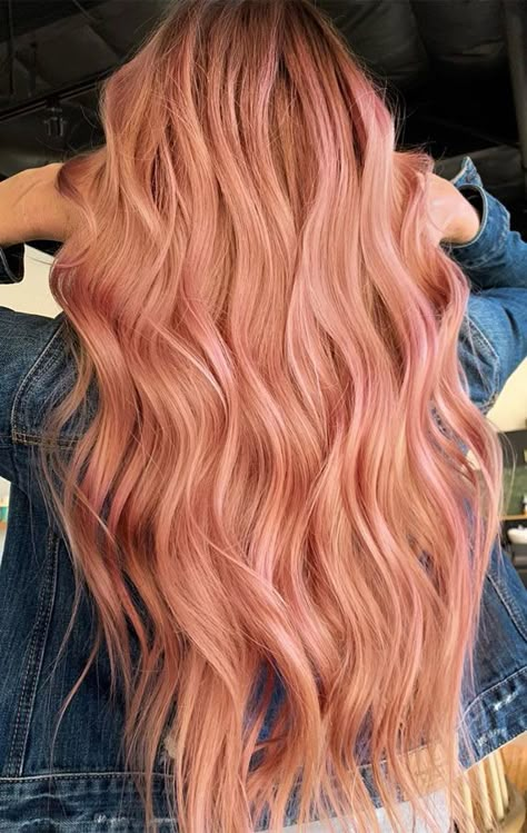 Strawberry Blonde Hair With Pink Highlights, Honey Pink Hair, Peach Hair Ombre, Strawberry Blonde And Pink Hair, Peach And Blonde Hair, Hair Color Ideas Red And Blonde, Strawberry Blonde Hair With Pink, Peach Highlights Hair, Light Peach Hair