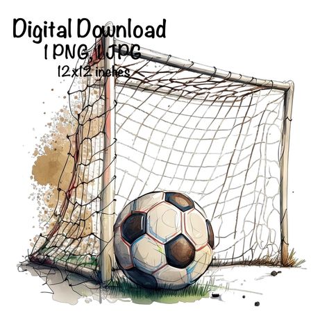 Soccer Watercolor Painting, Soccer Painting Ideas On Canvas, Soccer Digital Art, Soccer Illustration Art, Soccer Goal Drawing, Soccer Ball Painting, Football Art Illustration, Soccer Ball Illustration, Football Watercolor