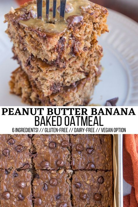 Peanut Butter Banana Baked Oatmeal, Peanut Butter Banana Oats, Oats Recipes Breakfast, Peanut Butter Oatmeal Bars, Banana Baked Oatmeal, Gluten Free Desserts Healthy, Oatmeal Breakfast Bars, Easy Oatmeal, Baked Oatmeal Recipes