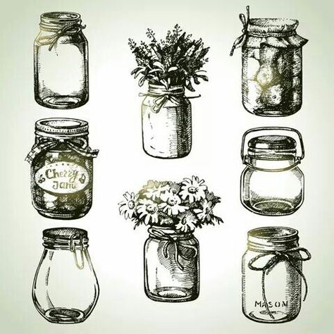 Mason Jar Tattoo, Closet Organization Diy, Retro Vector, Floating Shelves Diy, Sketch Ideas, Jam Jar, Drawing Set, Mason Jar Crafts, Canning Jars